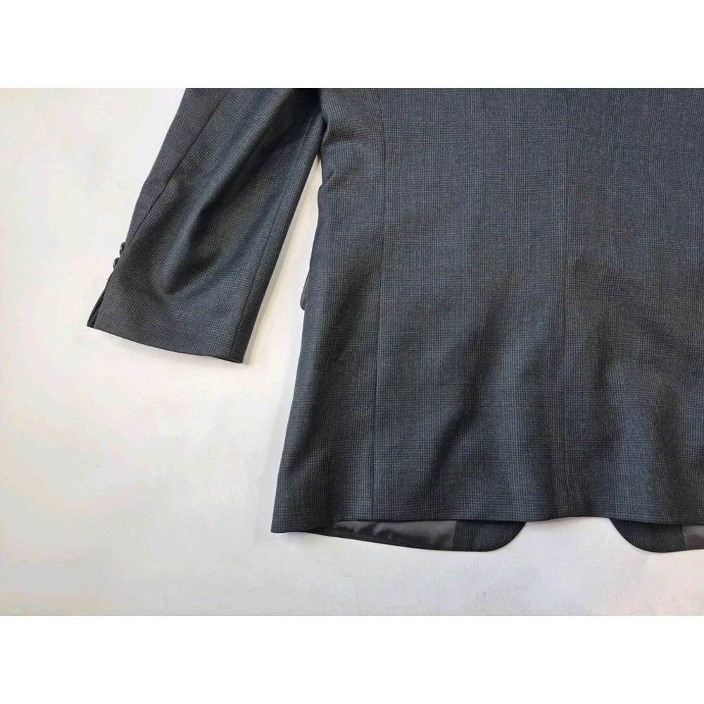 Jones New York Mens 40R Wool Cashmere Sport Coat Gray Plaid 2 Button Blazer USA